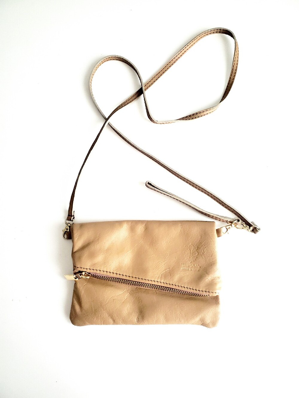 Vera Pelle Leather Tan Crossbody Bag